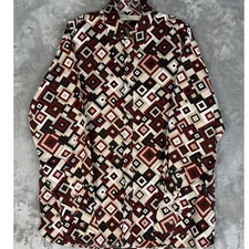 Perry Ellis Mens Geometric Print Button Down Shirt Long Sleeve Size L