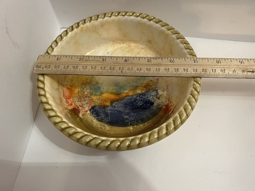 Clementi Italia Bowl Watercolor Blue Red Yellow Roped Edge Warm Earth Golden - Picture 6 of 8