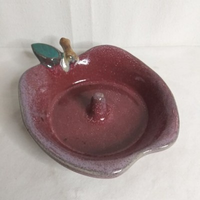 Apple Shaped Baker Baking Dish Glazed Stoneware Pottery Bowl Red