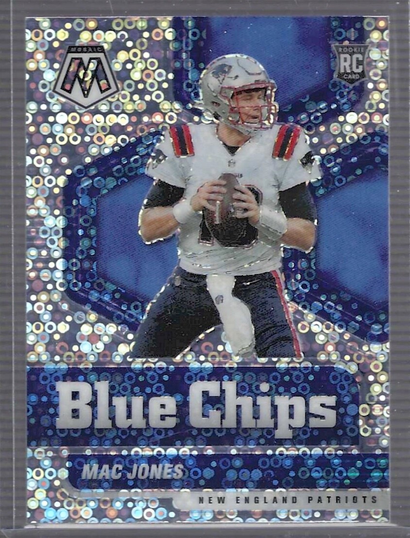 MAC JONES 2021 PANINI MOSAIC BLUE CHIPS SILVER DISCO PRIZM RC #5