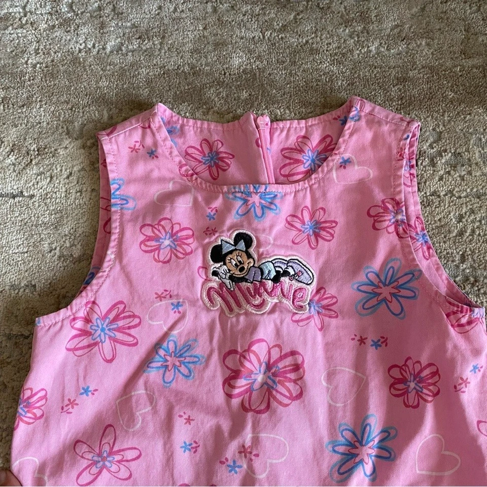 Vestido Floral Algodón Rosa Raro Años 90 Disney Store Vintage Minnie Bordado: Med Foto 4 de 4