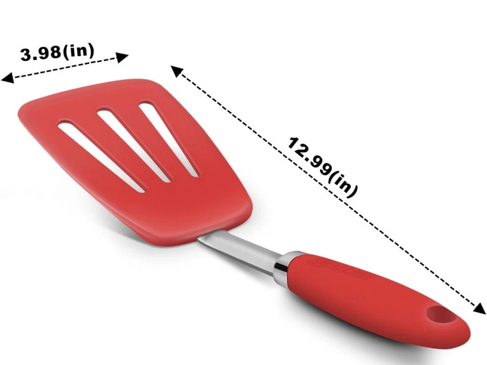 Hygienic Solid Heat-Resistant Flexible Slotted Silicone Spatula, Red Non-st... - Image 2 of 2