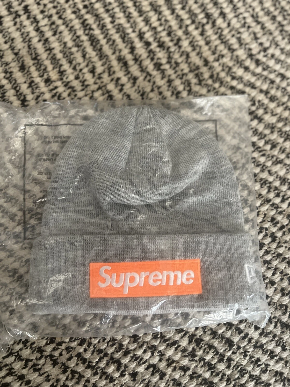 Authentique bonnet 2017 FW17 New Era Supreme gris bruyère orange boîte logo neuf gris