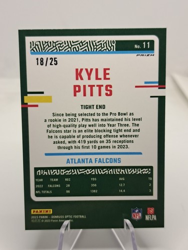 2023 Donruss Optic Kyle Pitts /25 Black Pandora Prizm #11 Falcons - Foto 2 di 2