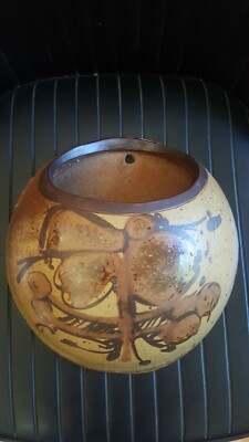 Vtg Abstract Art Pottery Wall Vase Vessel  Signed