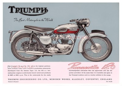 Retro Vintage 1958 Triumph Bonneville 120 A3 A2 A1 Poster Canvas Print Ebay