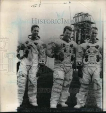 1968 Press Photo Apollo 7 Astronauts pose on Pad before Saturn Rocket Launch