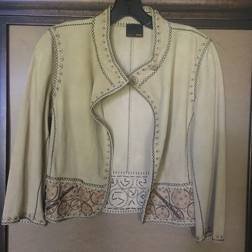 Fendi suede crop jacket with artisanal embroidery and applique - size 38 - Picture 6 of 7