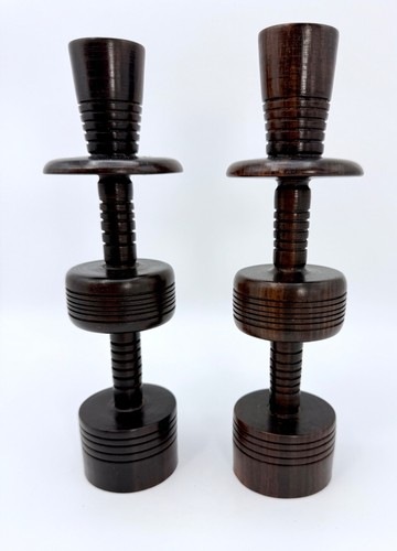 Candelabros MCM vintage de madera maciza oscura - Imagen 6 de 14
