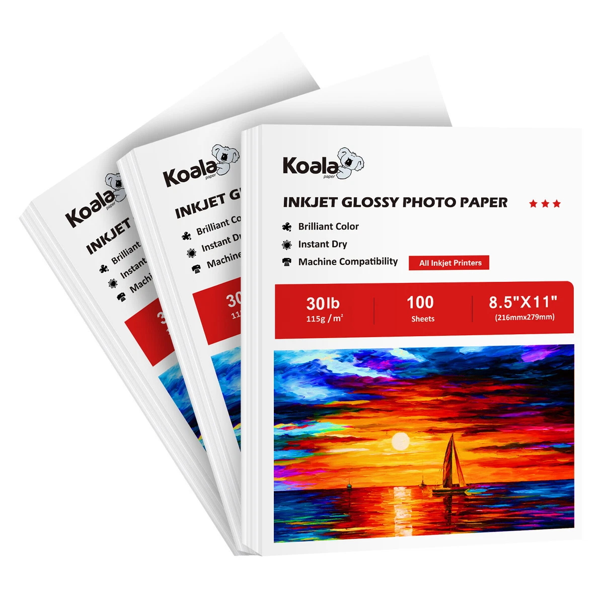 300 Sheets Koala Glossy Printer Paper 8.5x11 30lb 115g Thin Inkjet