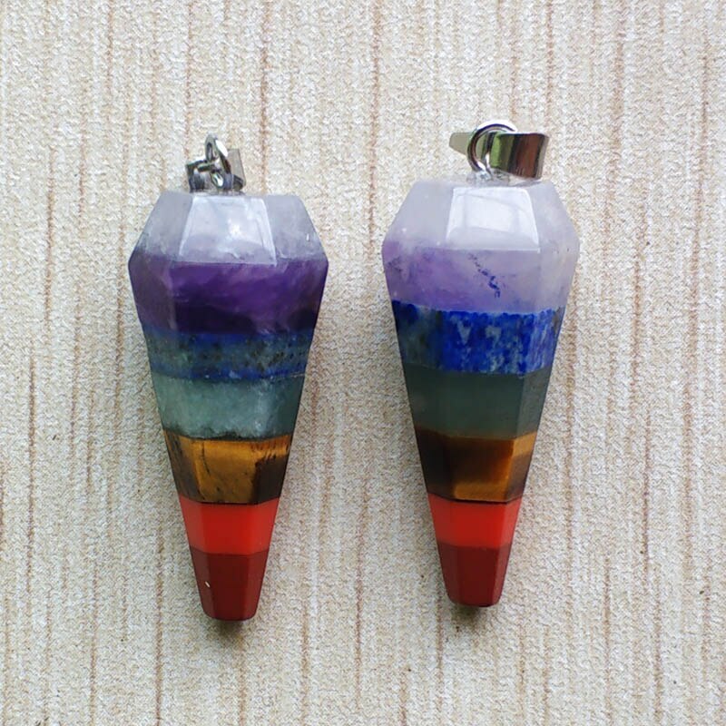 6pcs/lot Rainbow 7 Chakra Hexagonal Pyramid Shape Pendants for Jewelry Making