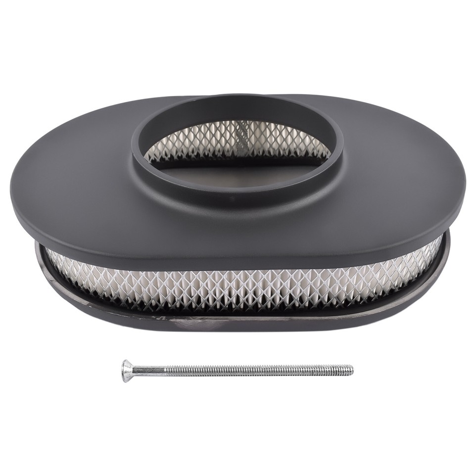 12" Oval Washable Air Cleaner Filter - Chrome, Raised Base, Fits 4-BBL Carburetors