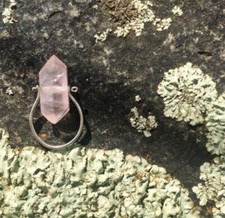 ROSE QUARTZ CRYSTAL Ring Size 6 Sterling Silver Handcrafted Natural Gemstone
