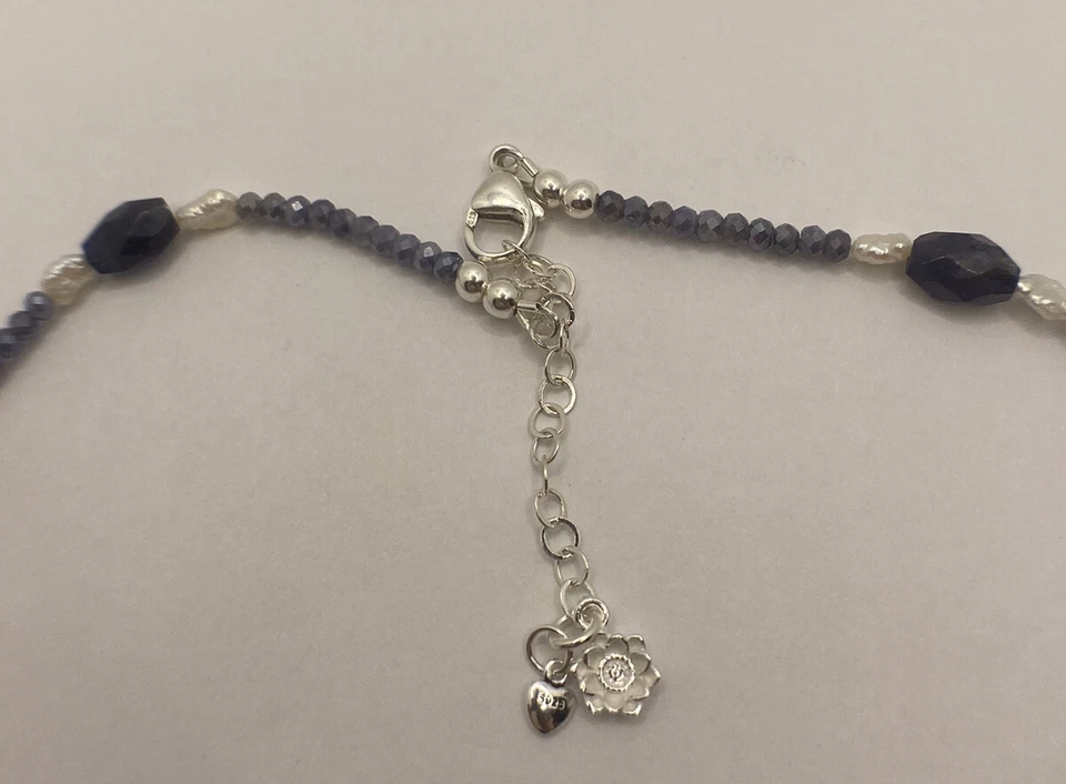 Collar de plata de ley 925 de iolita, piedra lunar, perlas de agua dulce, curación de Reiki Foto 4 de 4