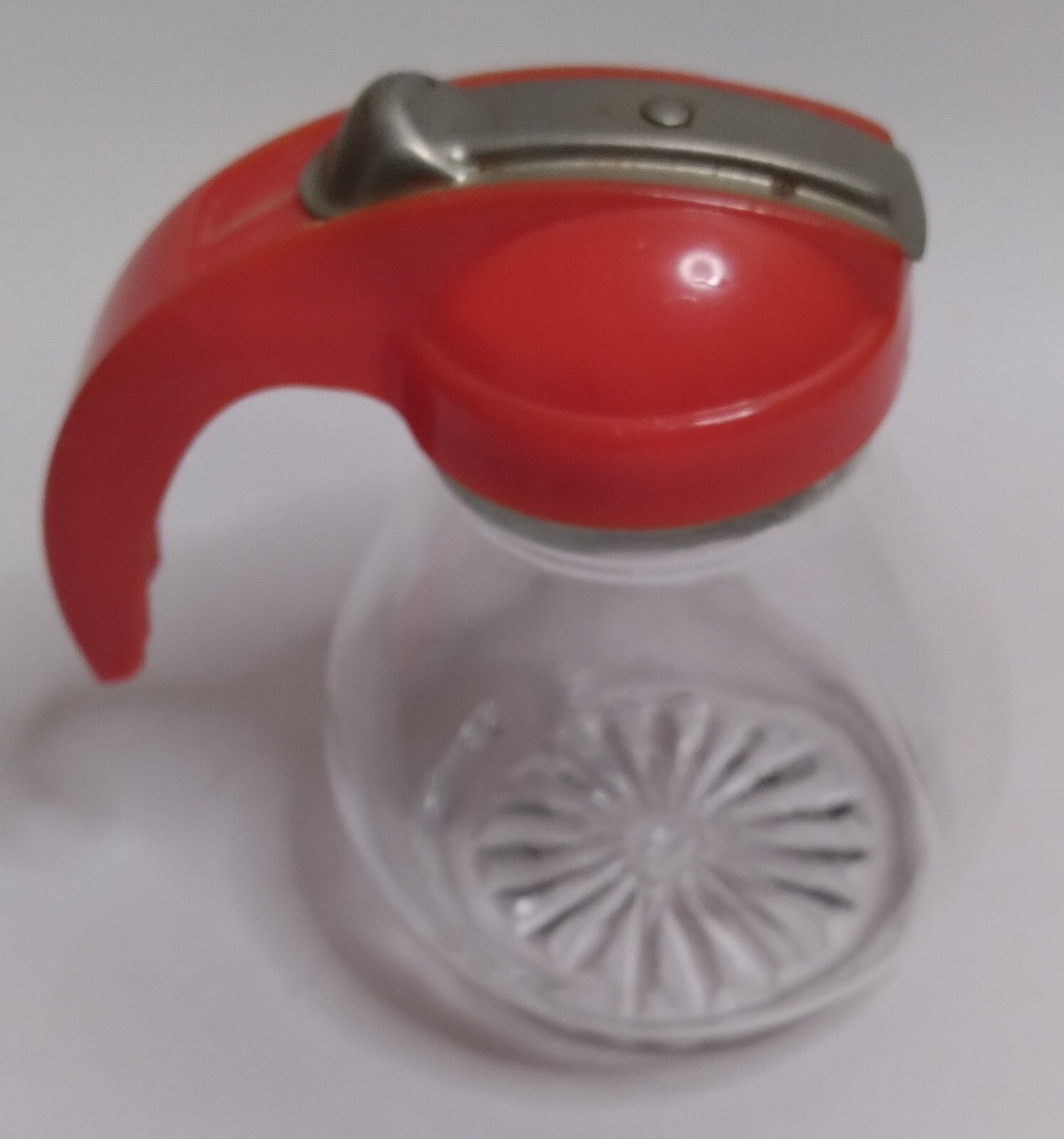 Retro Vintage Glass Small Syrup Dispenser Plastic Red Top 3 3/4" Tall