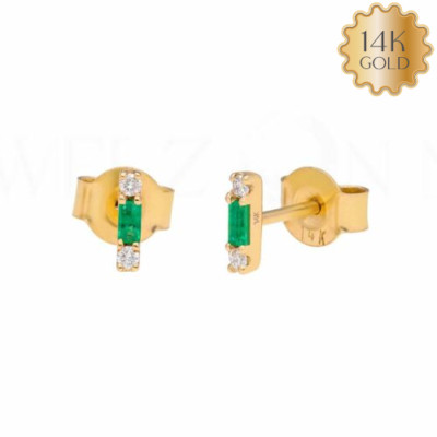 Ohrstecker 0,12 ct Baguette Diamant VS Reinheit F Farbe massiv 14 kt Gelbgold