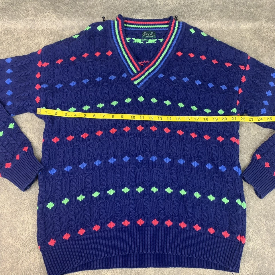 Suéter retro de Navidad tejido grueso pesado Izod de colección para hombre, talla mediana multicolor Foto 2 de 4