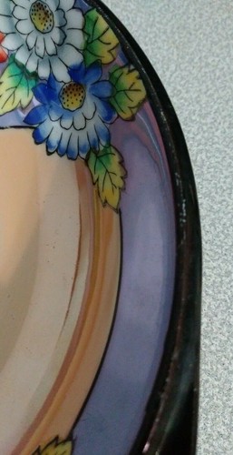 Noritake Doppelgriff Schüssel Lusterware Mums Red Japan Mark Peach Blue Black - Bild 6 von 6