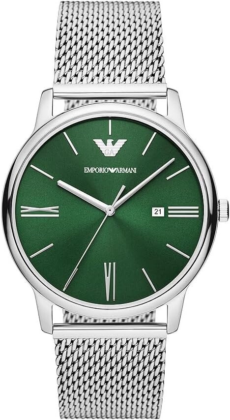 Emporio Armani Orologio Uomo AR11578, Cinturino Acciaio Maglia Milanese, Verde