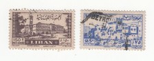 Lebanon 1947 Airmail 150p Grand Serail Palace & Postage 25p Crusader Castle Used