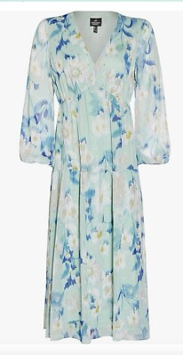NWT Adrianna Papell Mint Green Flowy Floral Chiffon Tiered Dress Tagged Size 8