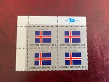 UN NEW YORK 1986 MNH FLAG SERIES BLOCK OF 4 ICELAND PICK 1