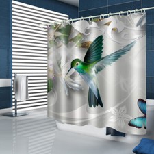 Hummingbird Bathroom Shower Curtain with 12 Hooks Modern Bird Printed Waterproof