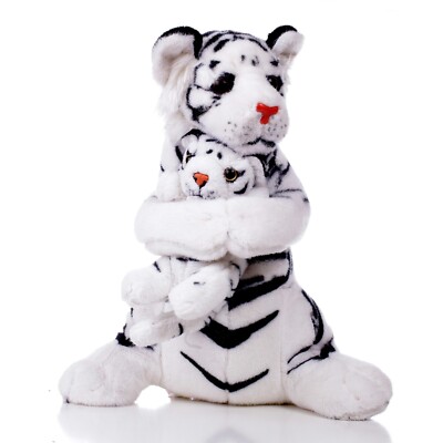 White Tiger 13.5'' Mama & Me Tiger Animals Plush Toy For Kids, Boy, Girl Birthday