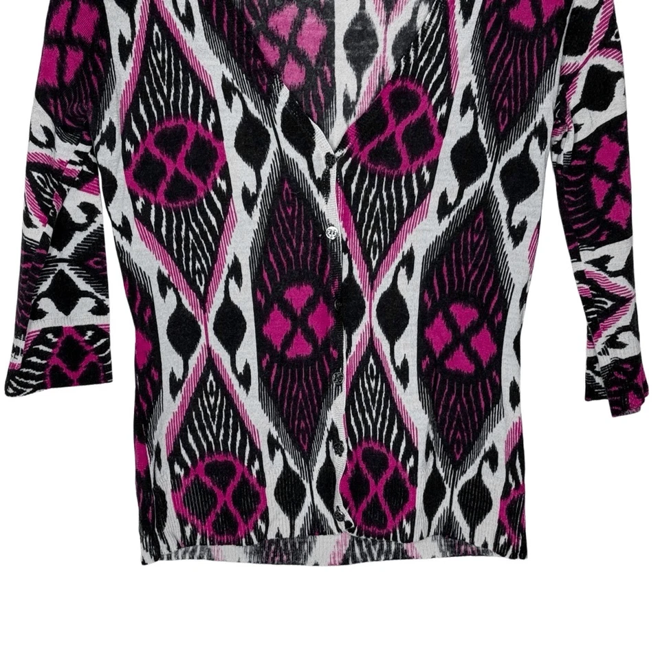 Suéter Pullover Tory Burch Negro Rosa Manga 3/4 Top Talla S Lana Tejido Cuello en V Foto 3 de 4