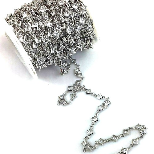 Cubic Zirconia Chain Silver Gold Round Oval Diamond Chain Necklace Sold by feet - Picture 7 of 22