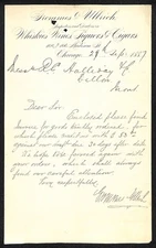 Grommes & Ullrich Whiskies Cigars Chicago 1887 ALS Letterhead to Holliday*