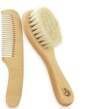 Natural Soft Newborn Baby Brush Set – Goat Hair + Wooden Infant Cutie Comb