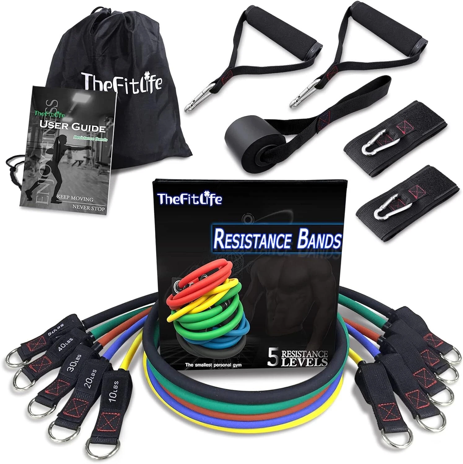 TheFitLife Exercise Resistance Bands with Handles 5 Fitness Workout Bands 250lb