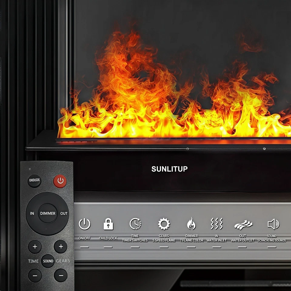 3D Water Vapor Electric Fireplace 8 Color Flames Automatic with Remote Smart App - Image 4 of 4