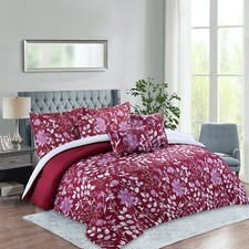 Rainbow Collection Luxury 7-Piece Red Floral Comforter Set - Cal King