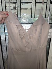 Hayley Paige Beige Gown Long Chiffon Ruffle V-Neck Sleeveless Solid Size 14