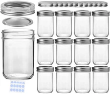 DIY Glass Mason Jars With Bands, 8 oz, Ideal for Jam, Spice, Honey, Wedding ,...