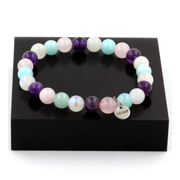 Steine Und Mineralien. Armband Perlen Mondstein + Angelit + Amethyst + Qu-image