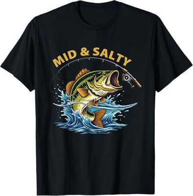 Vintage Mid & Salty Angry Bass Fishing Men Women T-Shirt S-4XL