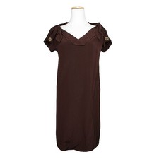 Gucci Deep Brown V-Neck Silk Dress 55 114253181 [P]