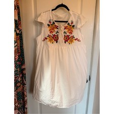 100% Cotton Boutique White Embroidered Floral Babydoll Dress