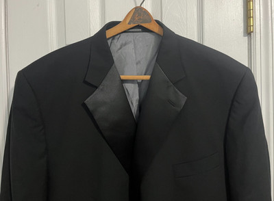 Size 3XL -Stafford Essentials Black Tuxedo Jacket 52R Classic Fit Satin Lapel