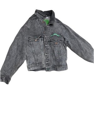 CODE BLEU vintage 80s black acid wash denim trucker jacket Size S Punk Rocker