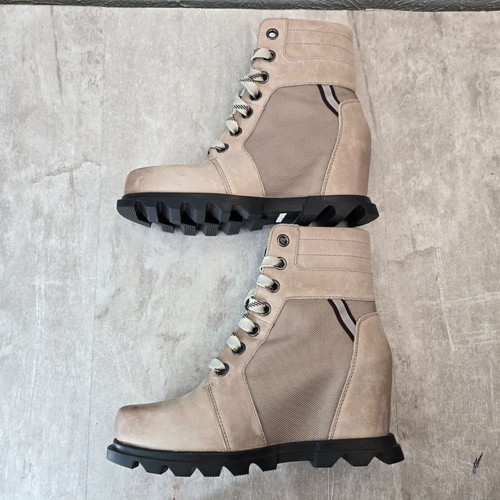 Sorel Hidden Wedge Boots Tan Leather Grunge Lace Up Chunky Ankle Booties Size 9 - Picture 6 of 11