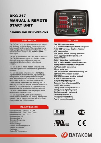 DATAKOM DKG-317 Generatorhandbuch und Fernbedienung Start Bedienfeld/Steuerung - Bild 2 von 3