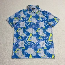 Sunday Swagger Polo Shirt Mens Medium Blue Floral Abstract Golf Athletic Stretch
