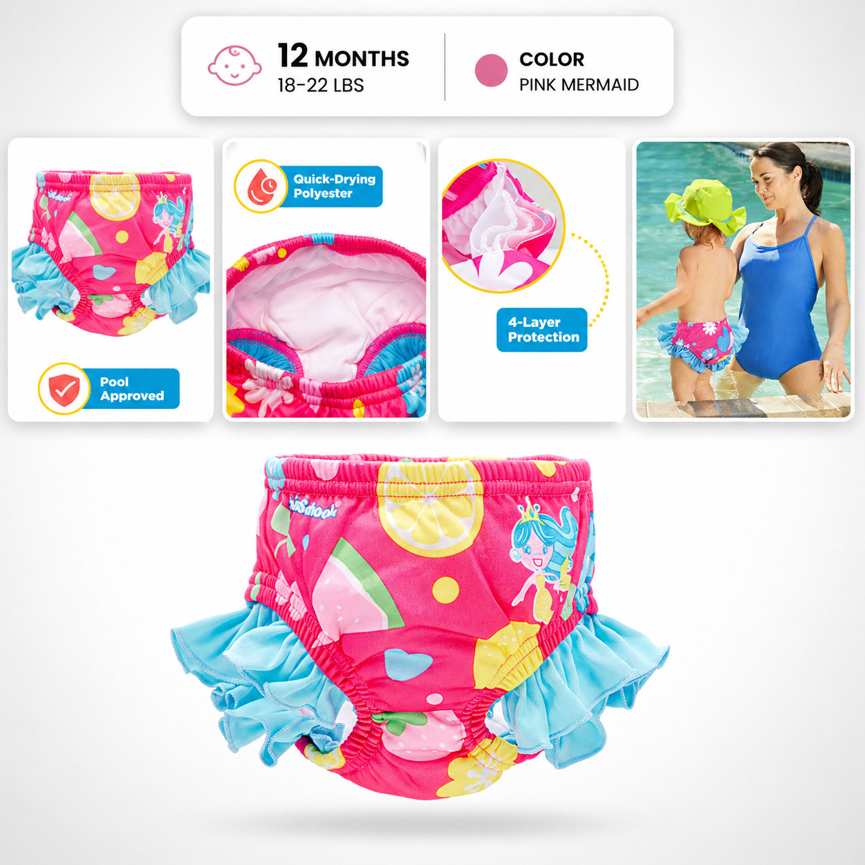 Pink Mermaid Swimschool 12 Months 18-22 Lb