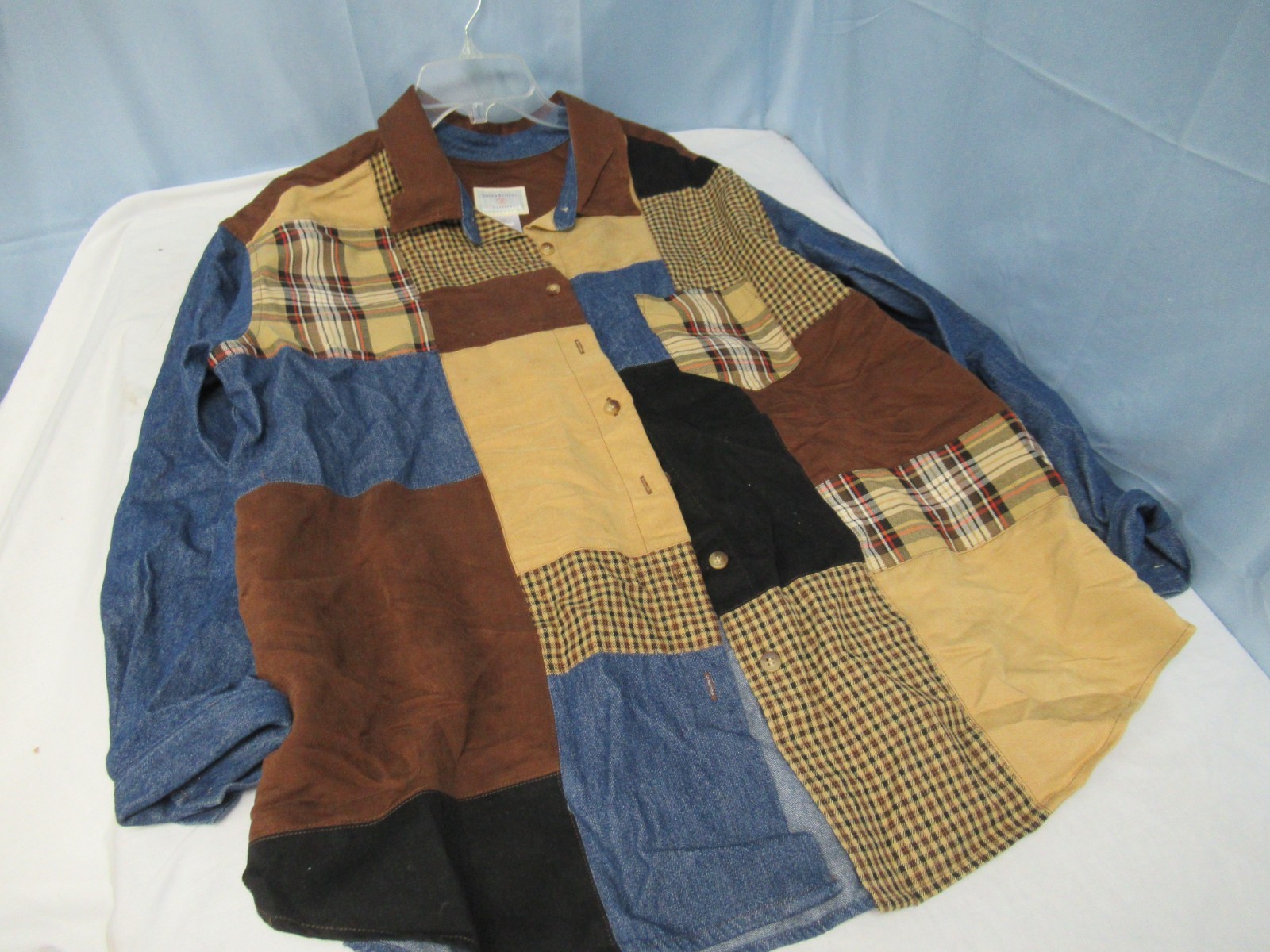 Susan Bristol Patchwork Denim Button Up Shirt Siz… - image 1