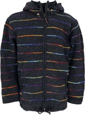 Kuschelige gefütterte Unisex Strickjacke, gestreifte Wolljacke Nepaljacke - 