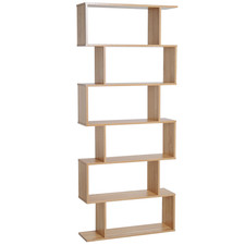 Storage Shelving Unit Shelf Disply 6-Tier Modern S-Shaped Shelf Home Office Oak